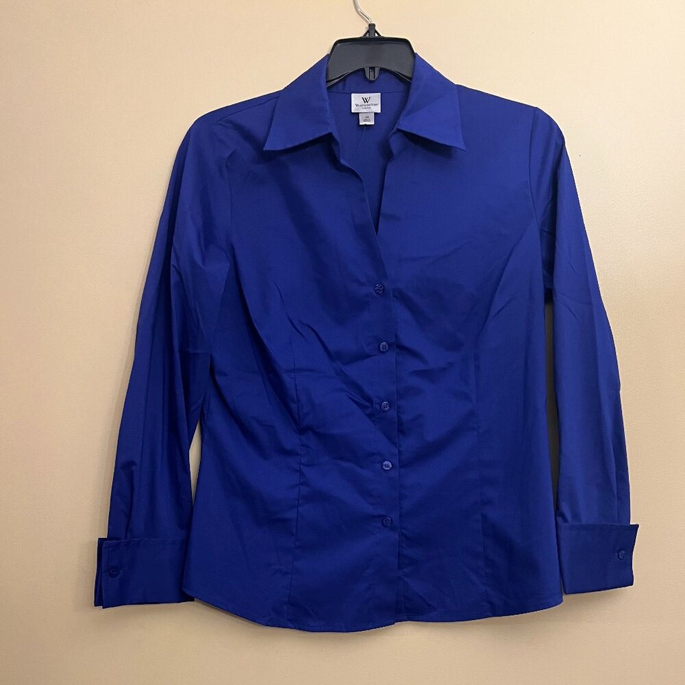 Worthington Women's stretch Long Sleeve Button down Blouse, Size 14